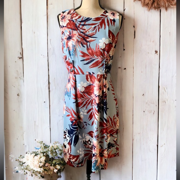 ENFOCUS Studio Blue Floral Sleeveless Dress Size 8 - Picture 1 of 9